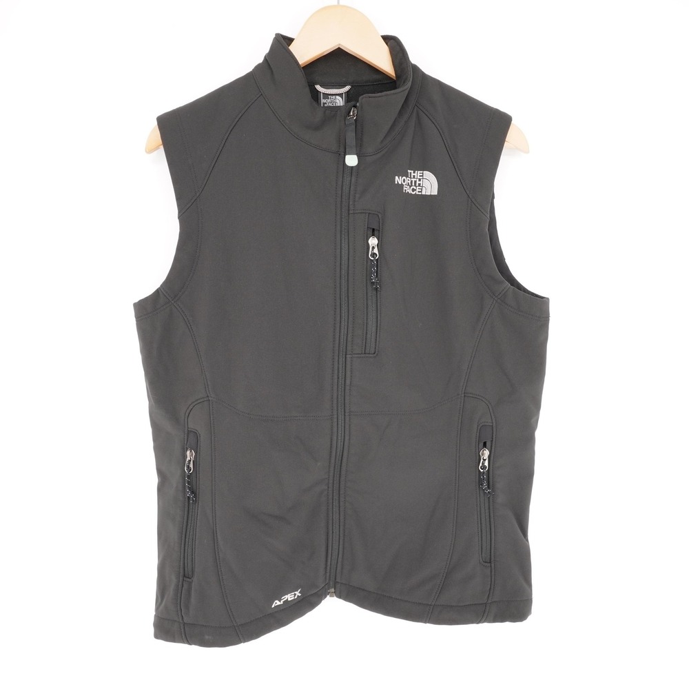 The North Face Apex Vest Mens L Black Soft Shell Full Zip Pockets Lined Outdoor